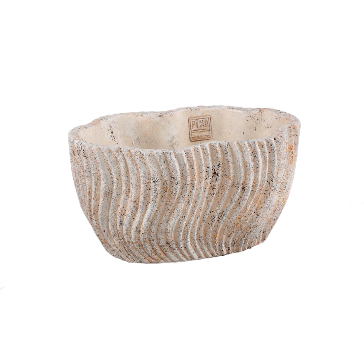 Robbien Crème Cement Ovale Pot Golvende Lijnen Laag L Set van 6 - 6 Sets 16x30x20 cm