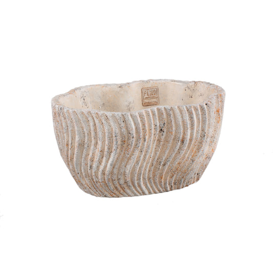 Robbien Crème Cement Ovale Pot Golvende Lijnen Laag L Set van 6 - 6 Sets 16x30x20 cm