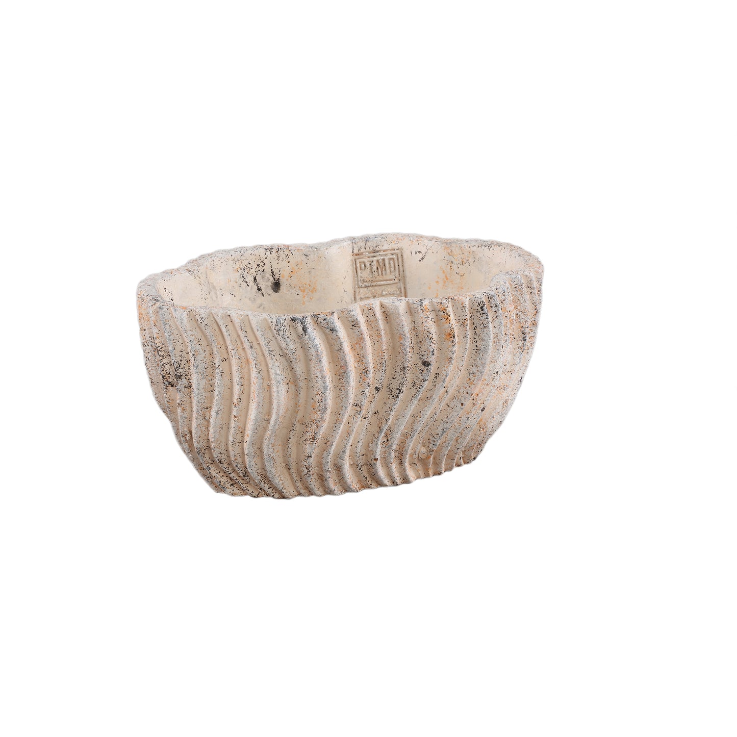 Robbien Crème Cement Ovale Pot met Golflijnen Laag S - Set van 12 Stuks - 12 Sets 12x23x14 cm