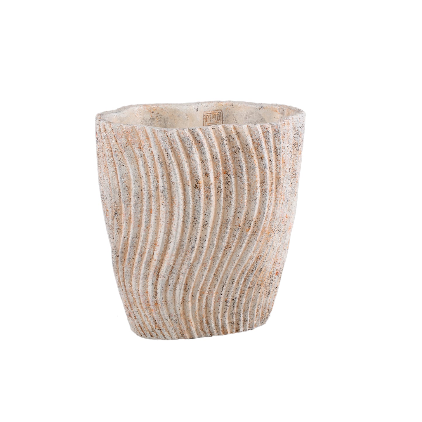 Robbien Crème Cement Pot Ovaal Met Golflijnen Hoog L 32x30x20 cm