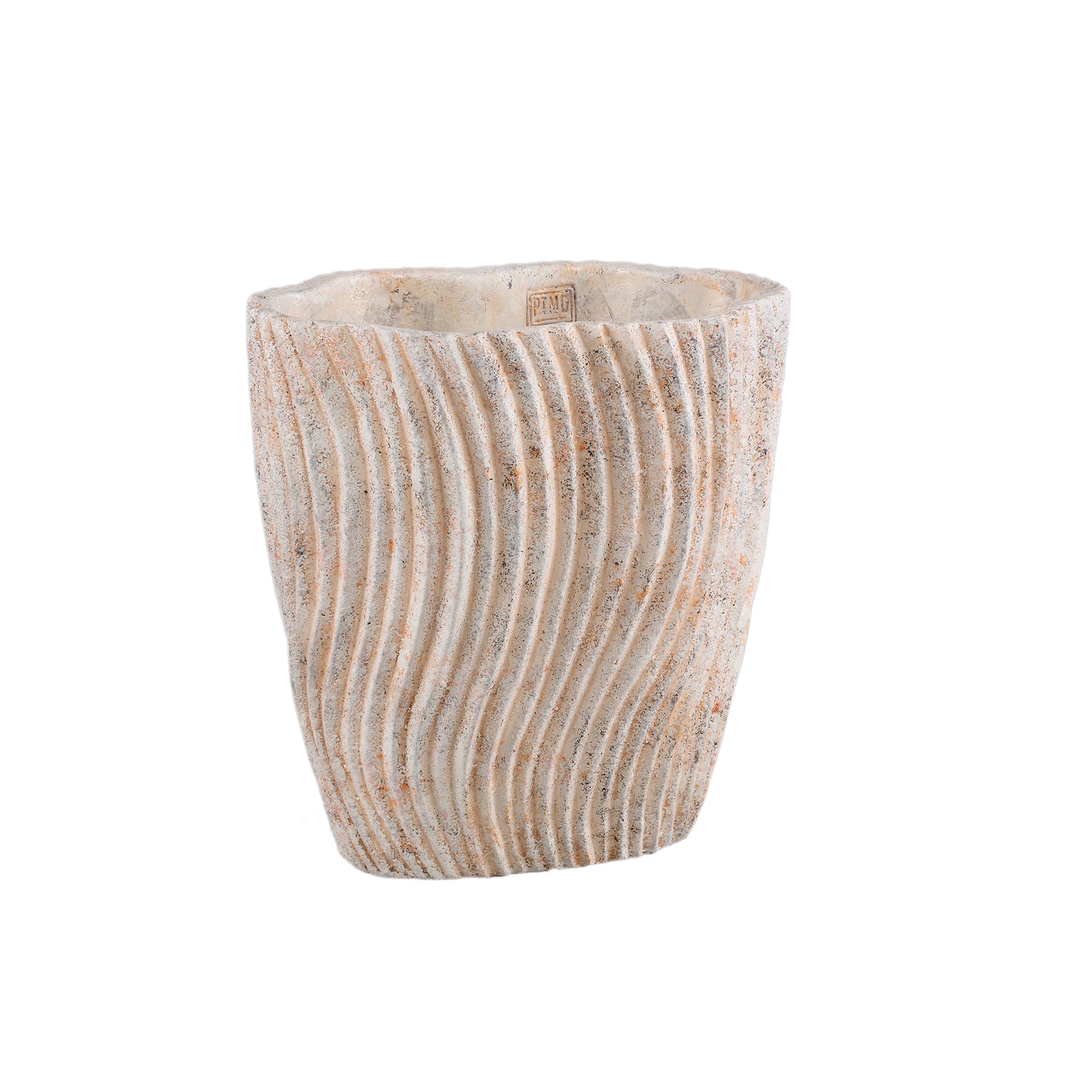 Robbien Crème Cement Pot Ovaal Met Golflijnen Hoog L 32x30x20 cm