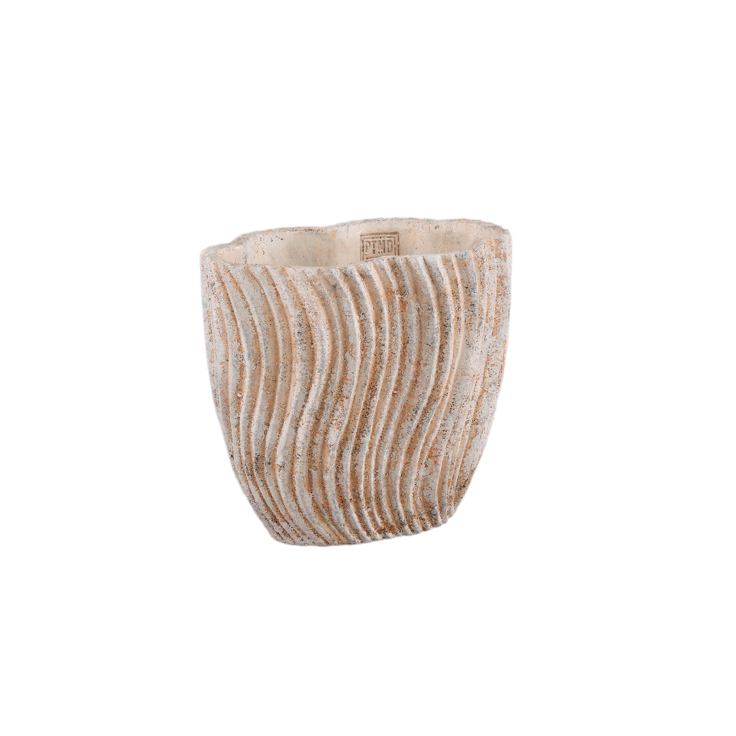 Robbien Crème Cement Ovale Pot Met Golflijnen Set Van 6 Stuks - 6 Sets 22x23x14 cm