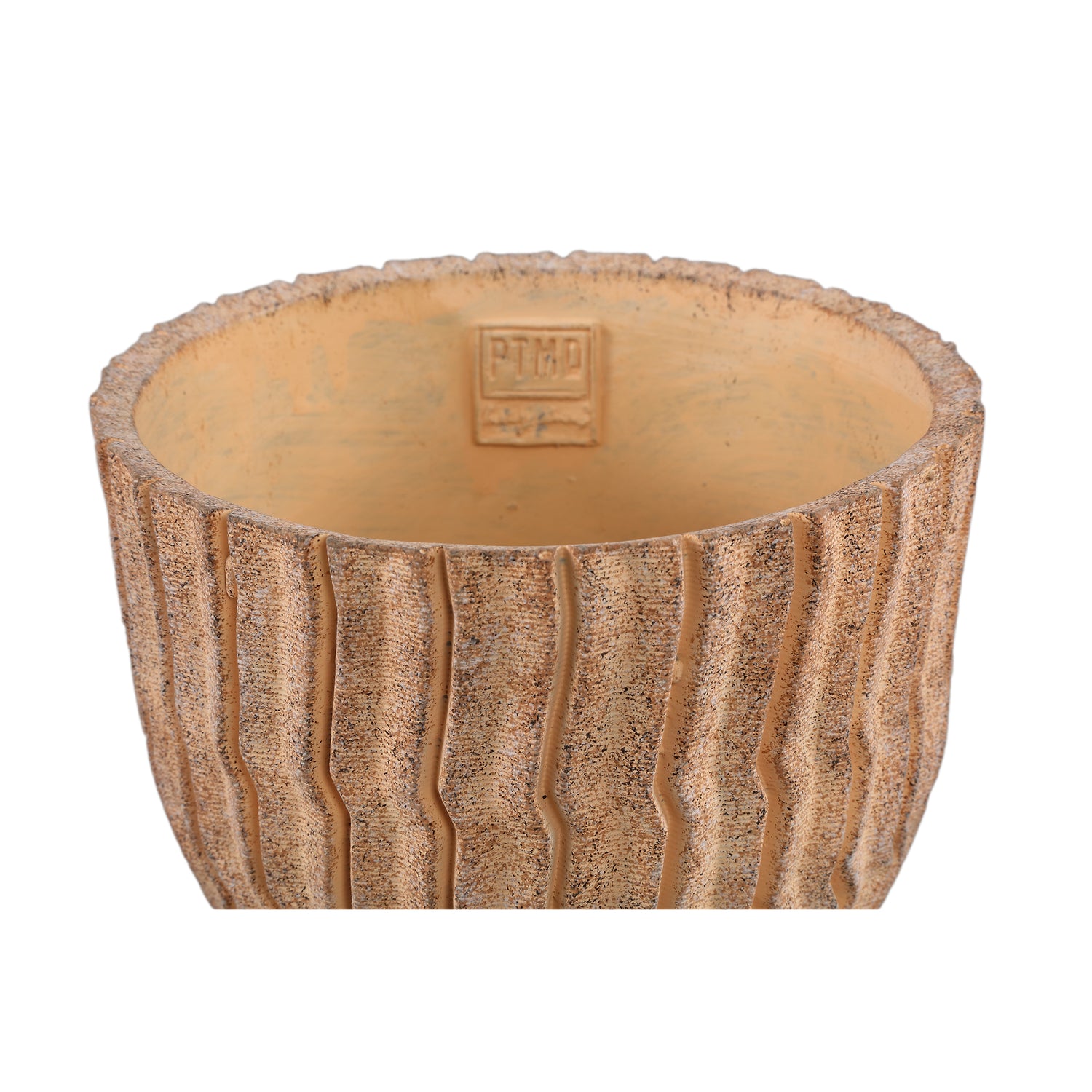 Zanaya Lichtbruine Ronde Cementpot Geribfeld Laag Set van 6 Stuks - 6 Sets 19x19x19 cm