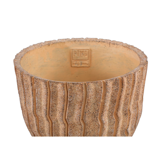 Zanaya Lichtbruine Ronde Cementpot Geribfeld Laag Set van 6 Stuks - 6 Sets 19x19x19 cm
