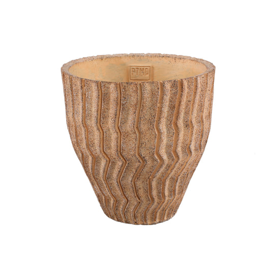 Zanaya Lichtbruine Ronde Cementpot Geribfeld Laag Set van 6 Stuks - 6 Sets 19x19x19 cm