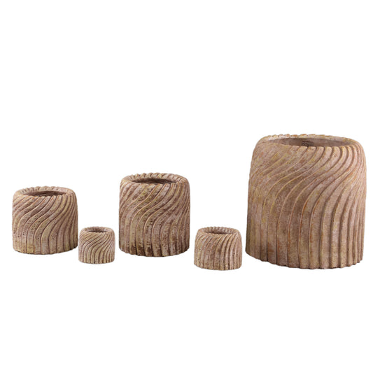 Tiera Beige Ronde Cementpot Met Golflijnen XS - Set van 12 8x9x9 cm