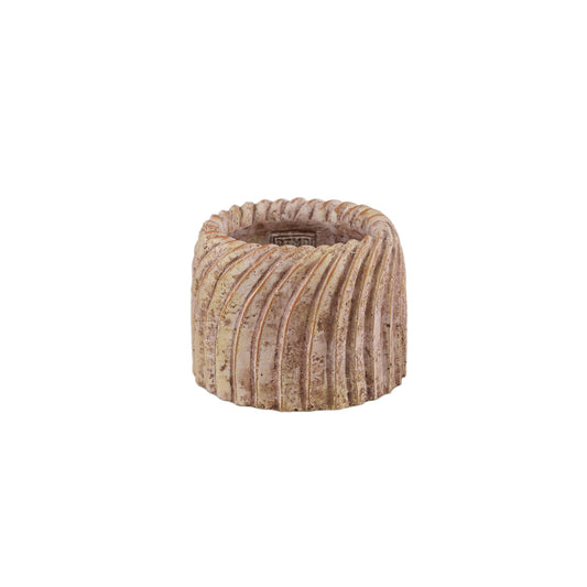 Tiera Beige Ronde Cementpot met Golvende Lijnen S - Set van 12 9x12x12 cm