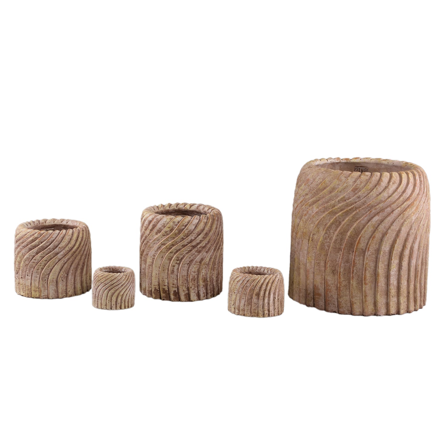 Tiera Beige Ronde Cementpot Met Golvende Lijnen M - Set van 8 15x17x17 cm