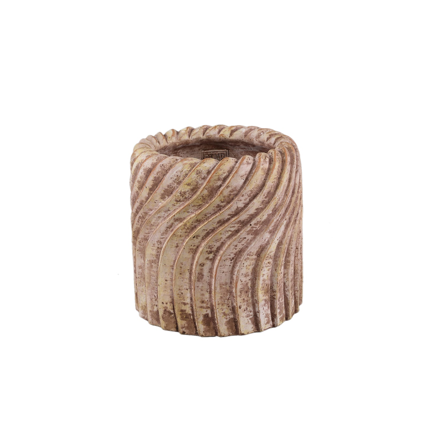 Tiera Beige Ronde Cementpot Met Golvende Lijnen L - Set van 6 19x19x19 cm