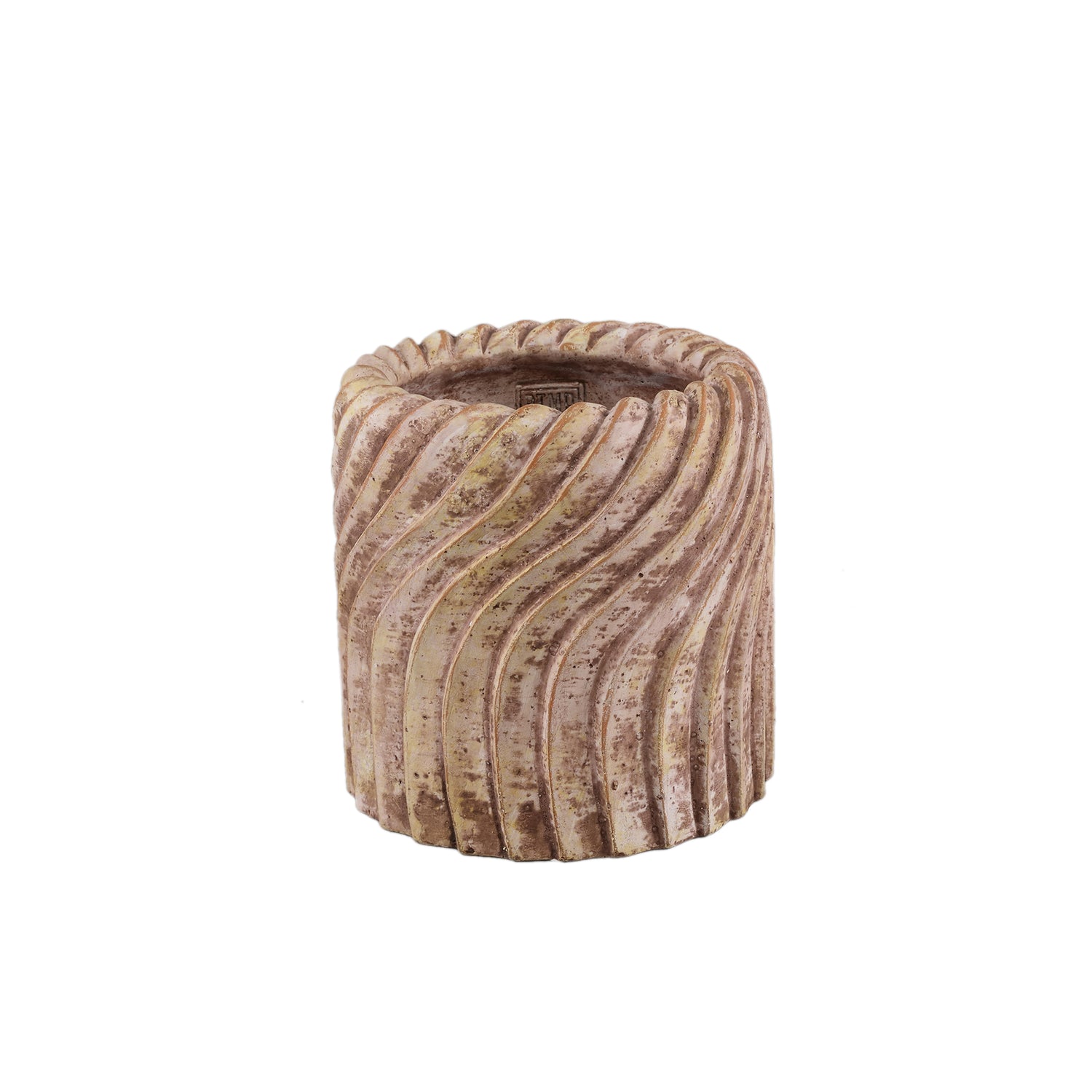 Tiera Beige Ronde Cementpot Met Golvende Lijnen L - Set van 6 19x19x19 cm