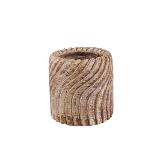 Tiera Beige Ronde Cementpot Met Golvende Lijnen L - Set van 6 19x19x19 cm