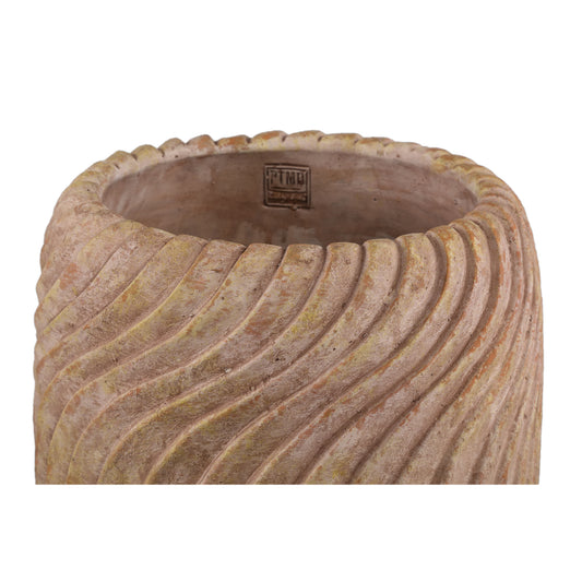 Tiera Beige Ronde Cementpot met Golvende Lijnen XL 30x30x30 cm