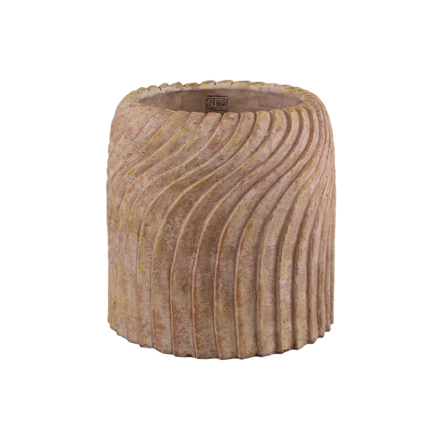 Tiera Beige Ronde Cementpot met Golvende Lijnen XL 30x30x30 cm