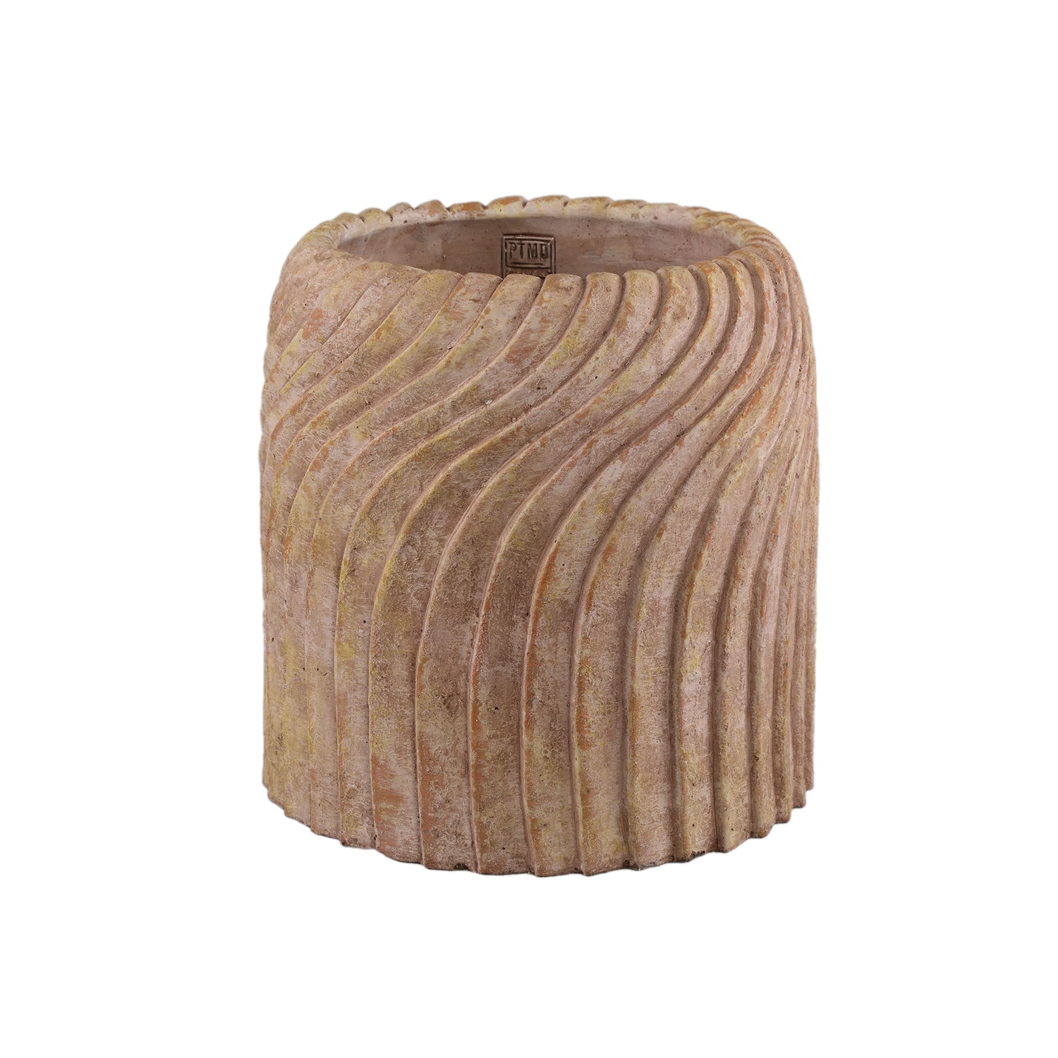 Tiera Beige Ronde Cementpot met Golvende Lijnen XL 30x30x30 cm