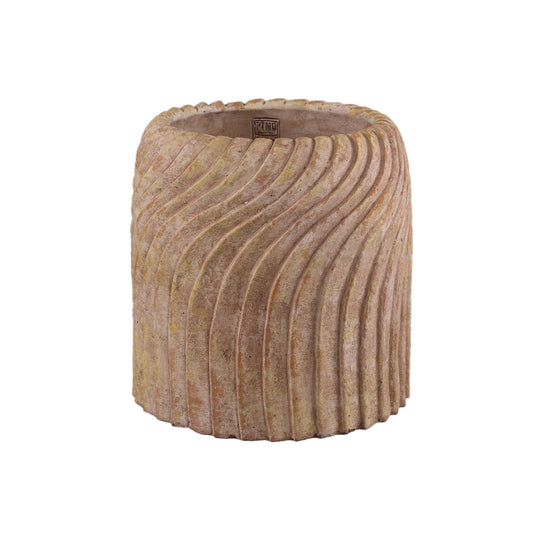 Tiera Beige Ronde Cementpot met Golvende Lijnen XL 30x30x30 cm