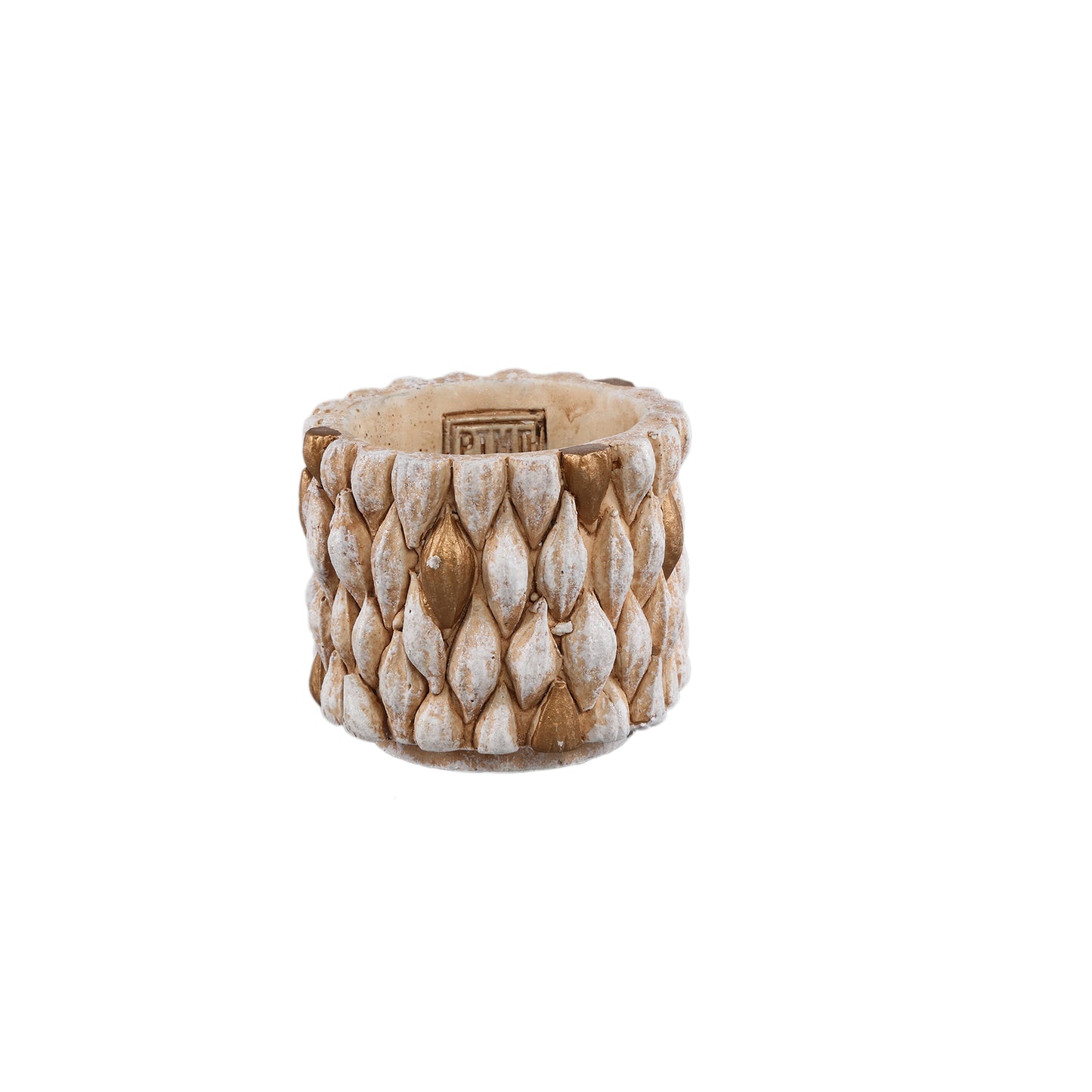 Hilla Crème Ronde Cementpot Met Gouddetails XS - Set van 12 8x9x9 cm
