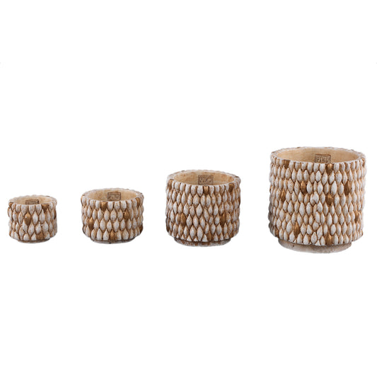 Hilla Crème Ronde Cementen Pot Met Gouden Details S - Set van 12 9x12x12 cm