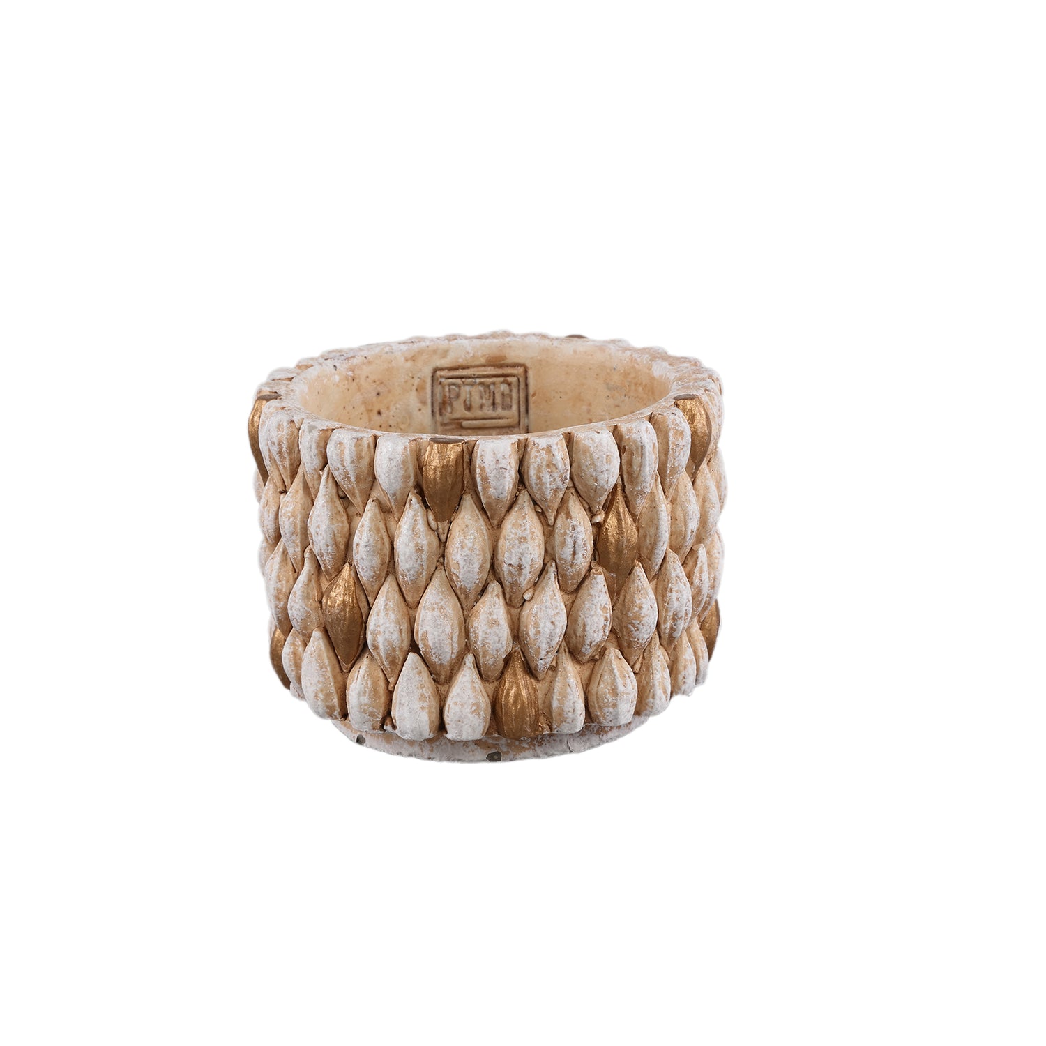 Hilla Crème Ronde Cementen Pot Met Gouden Details S - Set van 12 9x12x12 cm