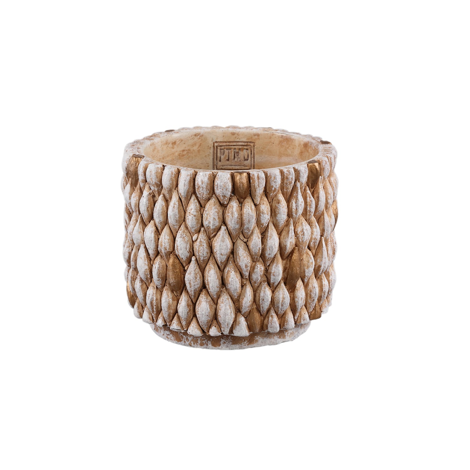 Hilla Crème Ronde Cement Pot Met Gouden Details M - Set van 12 13x15x15 cm