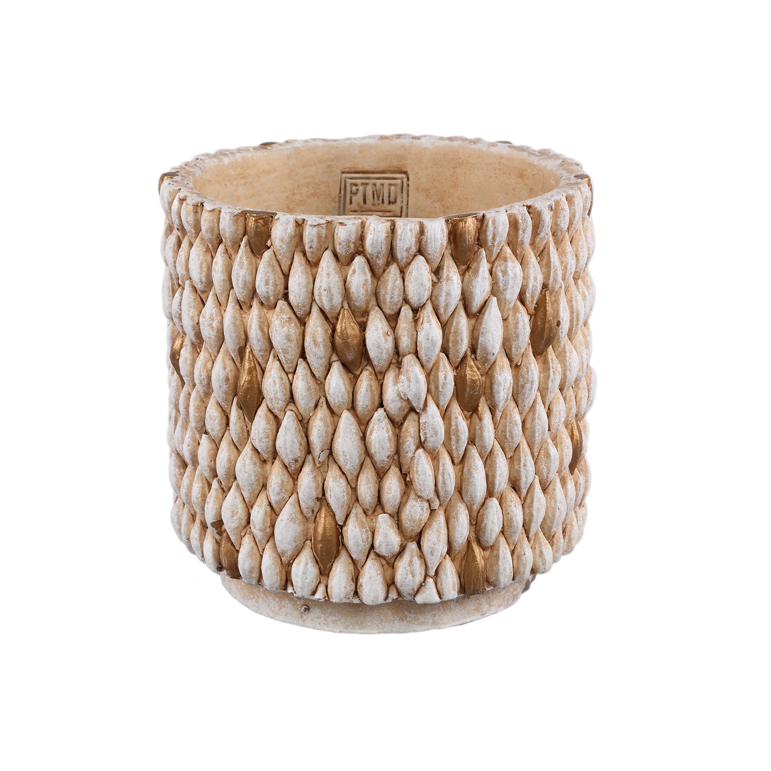 Hilla Crème Ronde Cementpot Met Gouden Details L - Set Van 8 Stuks - 8 Sets 18x18x18 cm