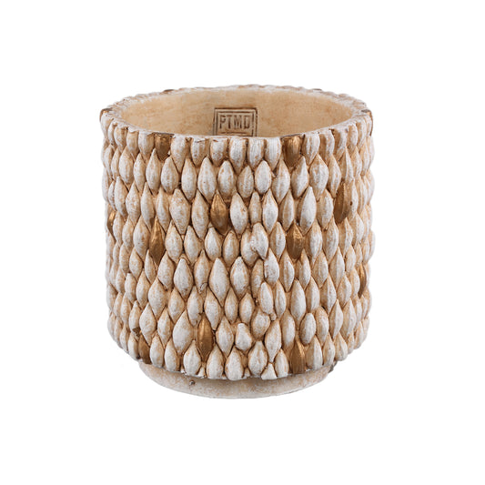 Hilla Crème Ronde Cementpot Met Gouden Details L - Set Van 8 Stuks - 8 Sets 18x18x18 cm