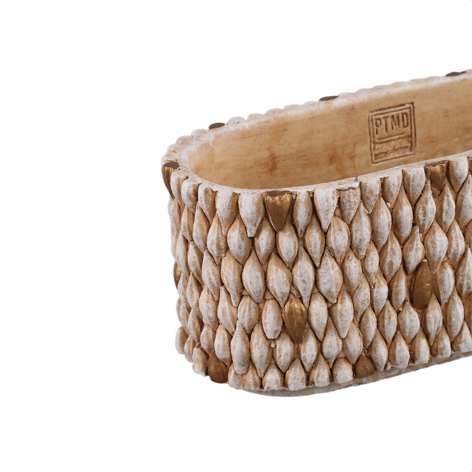 Hilla Crème Ovale Cementpot Met Gouden Details L – Set Van 8 Stuks - 8 Sets 13x30x13 cm