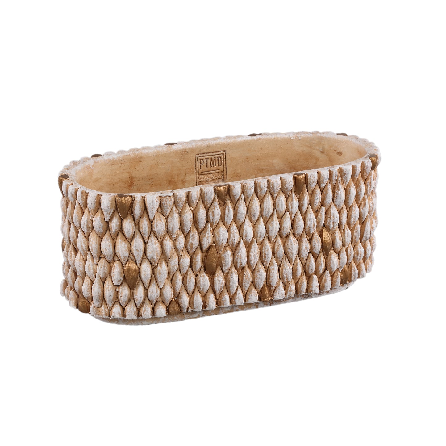 Hilla Crème Ovale Cementpot Met Gouden Details L – Set Van 8 Stuks - 8 Sets 13x30x13 cm