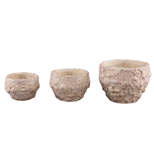 Romas Lichtroze Ronde Cementpot Ruw Laag Set van 6 Stuks 14.5x22x22 cm