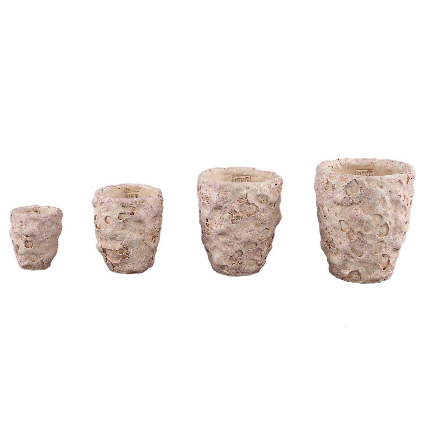 Romas Lichtroze Cement Pot Ronde Afwerking Set van 12 Stuks M 14x12x12 cm