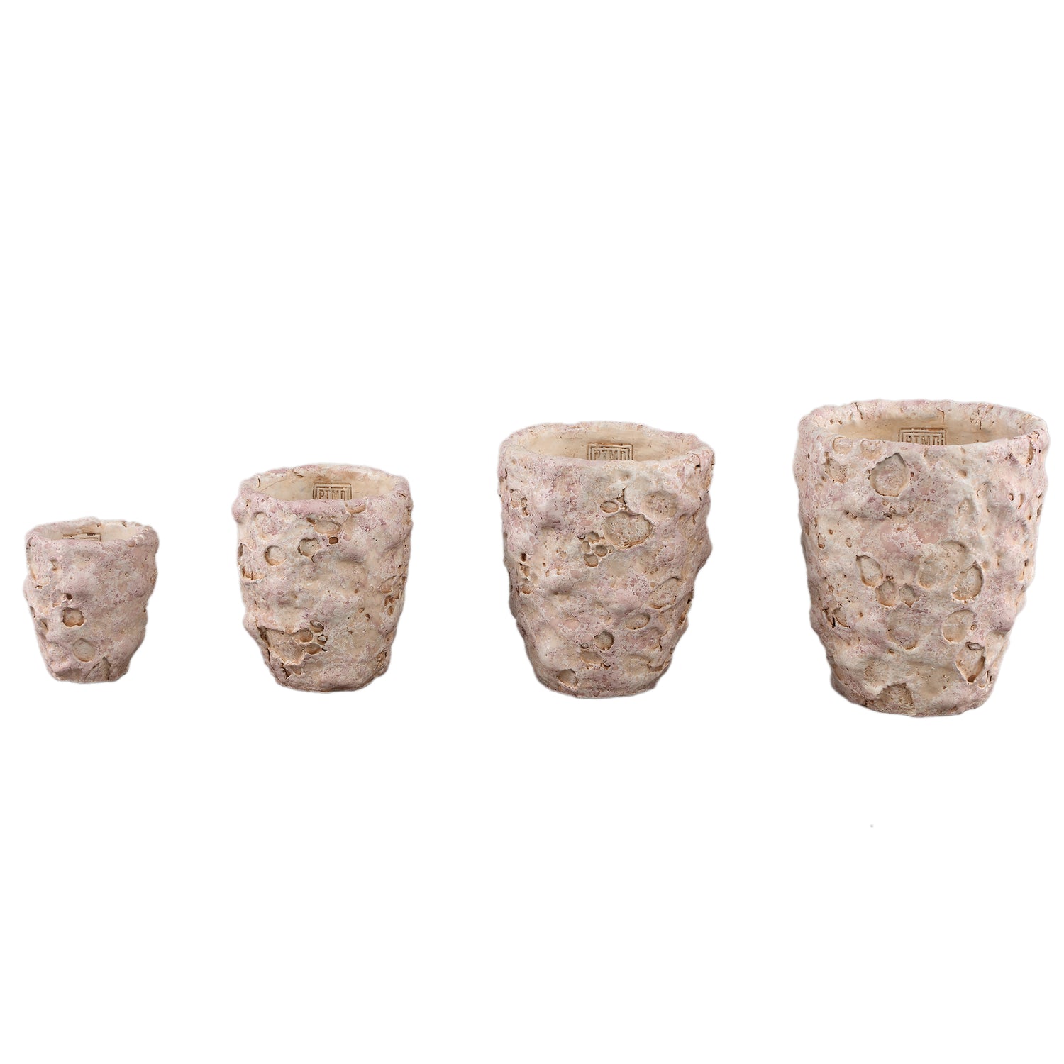 Romas Lichtroze Cement Pot Ronde Afwerking Set van 12 Stuks M 14x12x12 cm