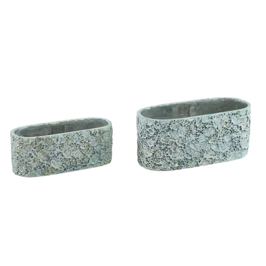 Darrel Blauw Ovale Cementen Pot Ruw Afgewerkt S Set van 12 10x25x10 cm