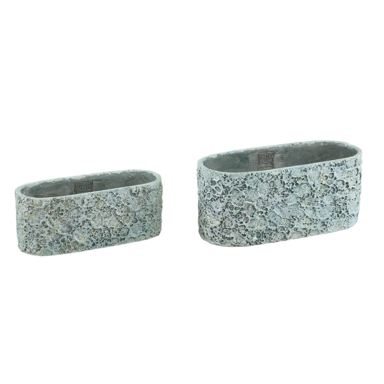 Darrel Blauwe Ovale Cementpot Ruw Oppervlak L Set van 8 Stuks 13x30x13 cm