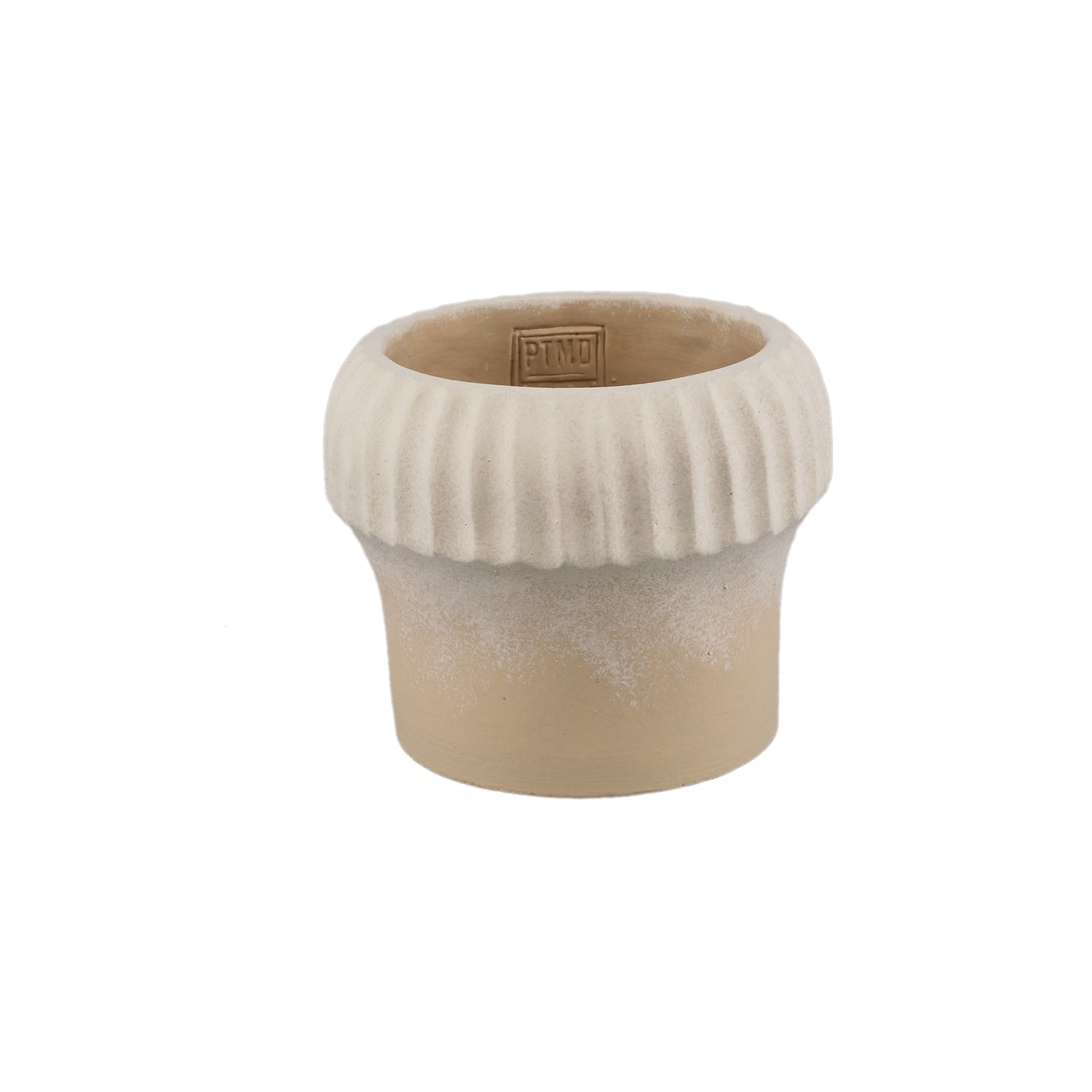 Emilee Beige Ronde Cementpot met Geribd Randje M – Set van 12 Stuks - 12 Sets 13x16x16 cm