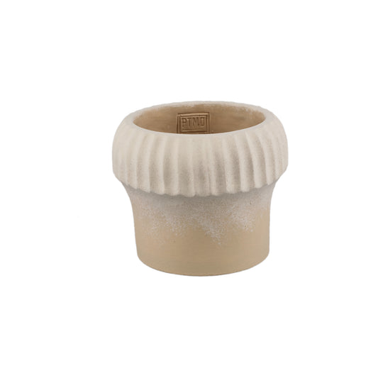 Emilee Beige Ronde Cementpot met Geribd Randje M – Set van 12 Stuks - 12 Sets 13x16x16 cm
