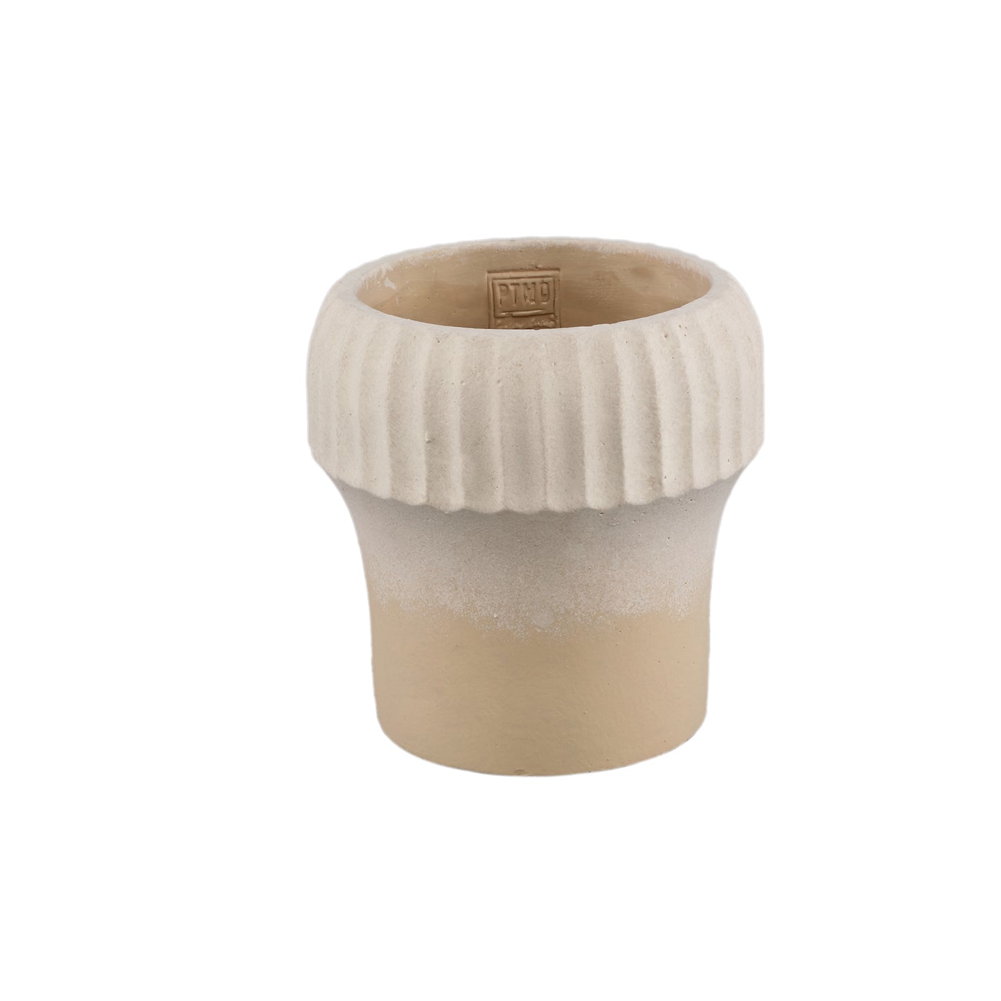 Emilee Beige Ronde Cementen Pot met Geribd Randje L – Set van 8 Stuks - 8 Sets 18x18x18 cm