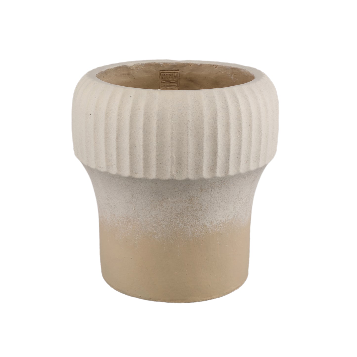 Emilee Beige Ronde Cementen Pot met Geribbelde Rand XL 30x29x29 cm
