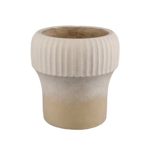 Emilee Beige Ronde Cementen Pot met Geribbelde Rand XL 30x29x29 cm