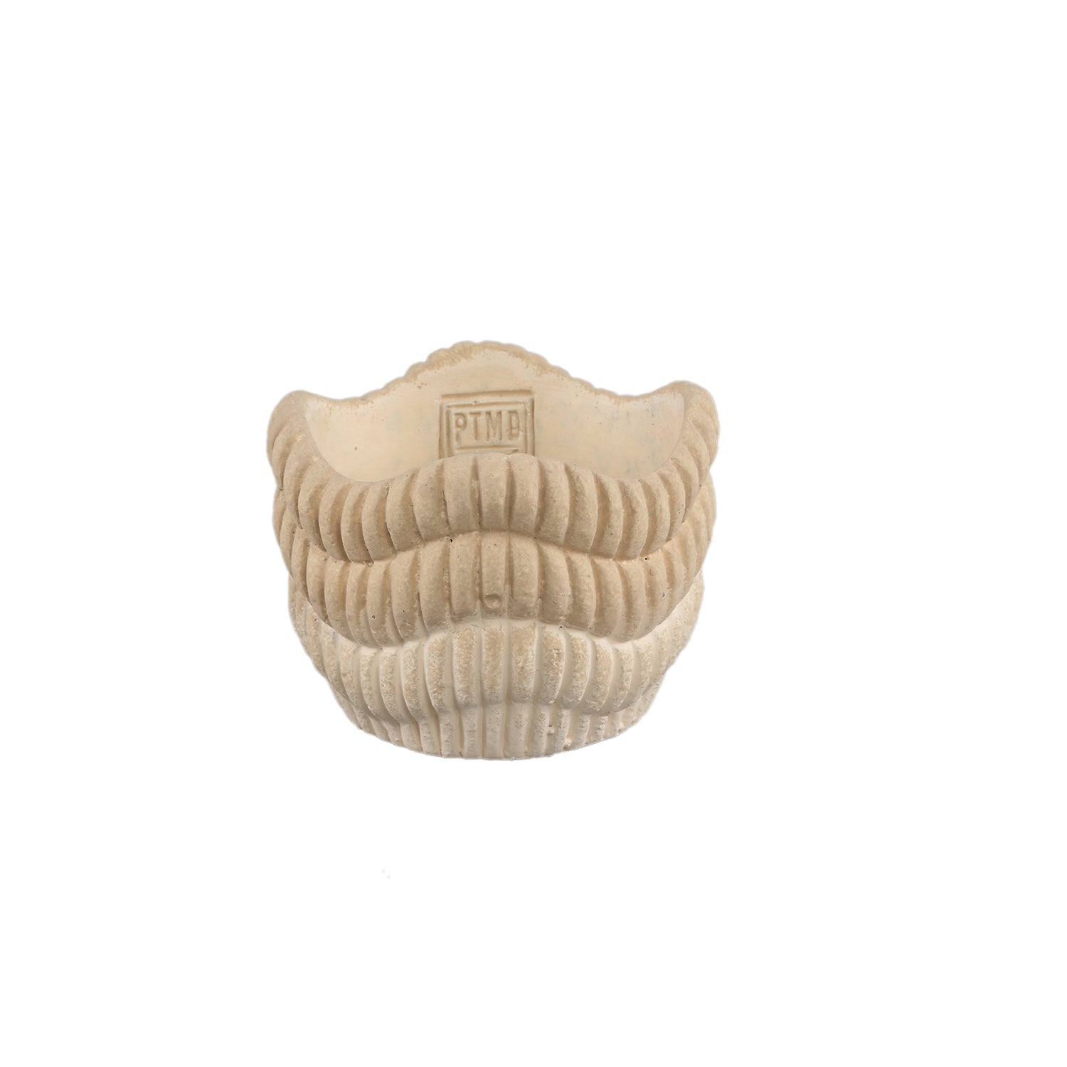 Kiera Crème Ronde Cementpot met Geribbelde Golvende Lijnen S - Set van 12 - 12 Sets 9x12x12 cm