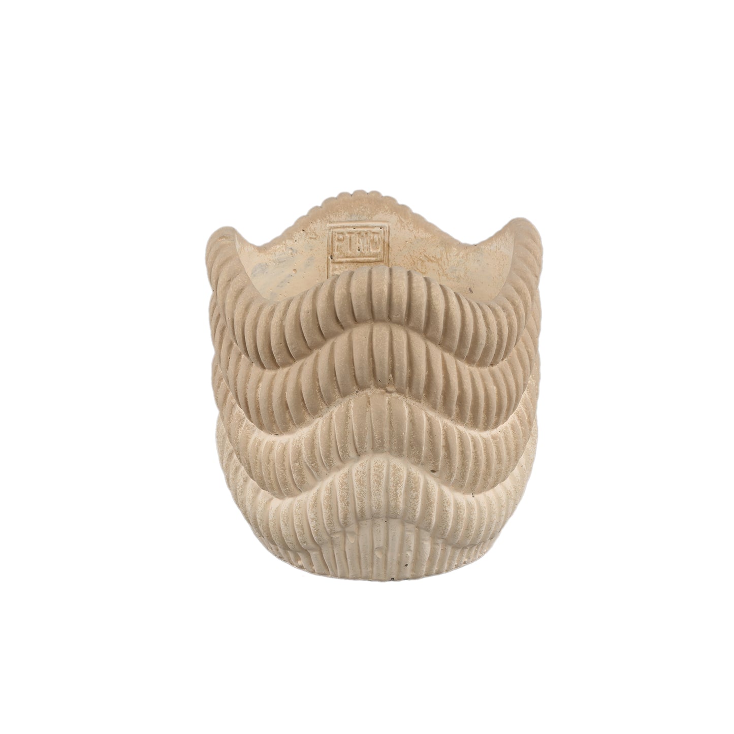 Kiera Crème Ronde Cementpot met Geribbelde Golvende Lijnen M, Set van 12 - 12 Sets 16x16.5x16.5 cm