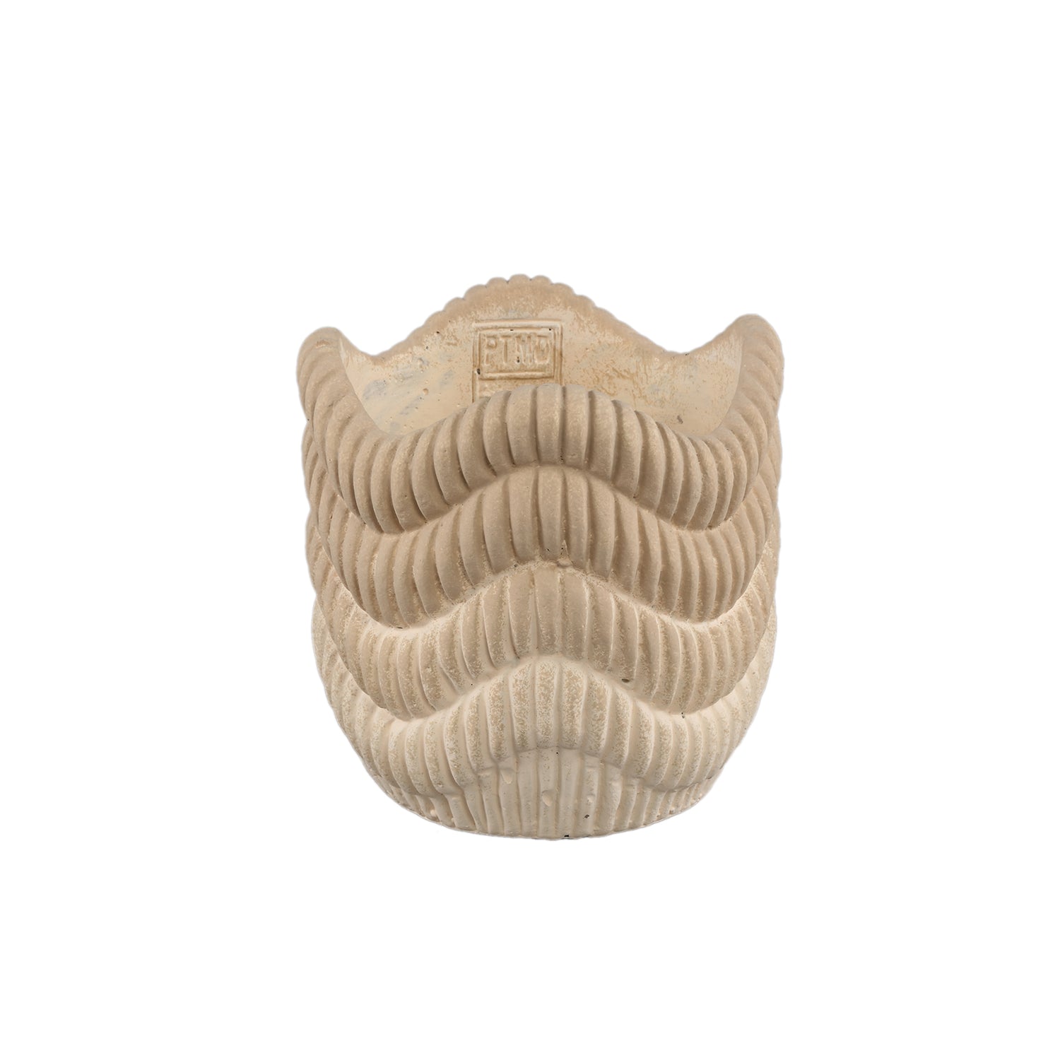 Kiera Crème Ronde Cementpot met Geribbelde Golvende Lijnen M, Set van 12 - 12 Sets 16x16.5x16.5 cm