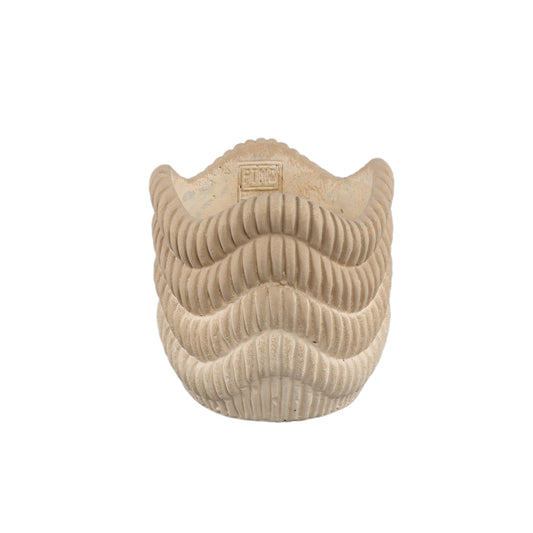 Kiera Crème Ronde Cementpot met Geribbelde Golvende Lijnen M, Set van 12 - 12 Sets 16x16.5x16.5 cm