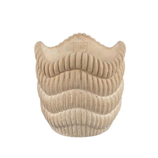 Kiera Crème Ronde Cementpot Met Geribbelde Golflijnen L Set Van 8 Stuks - 8 Sets 18x18x18 cm