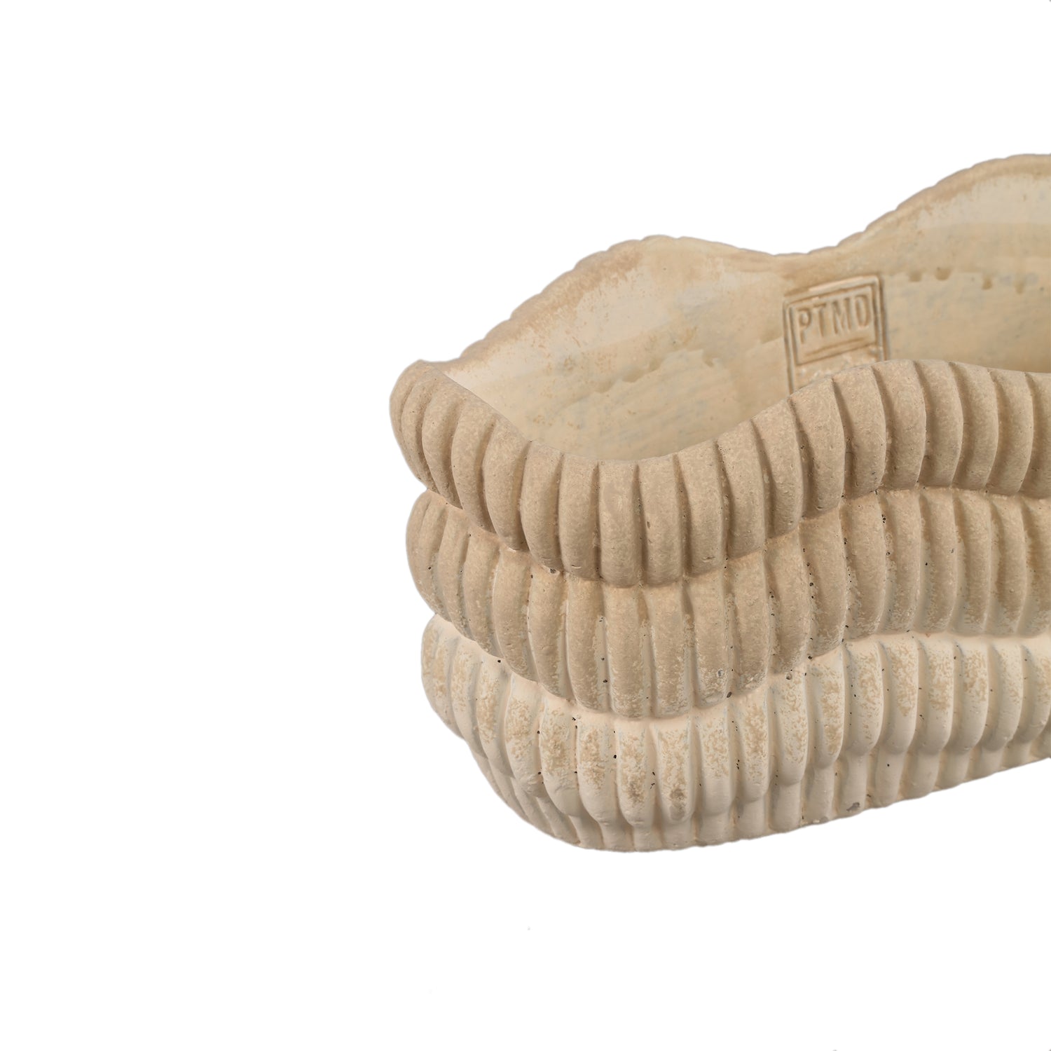 Kiera Cream Ovaal Cement Pot met Geribbelde Golflijnen Set van 8 Stuks - 8 Sets 13x30x13 cm