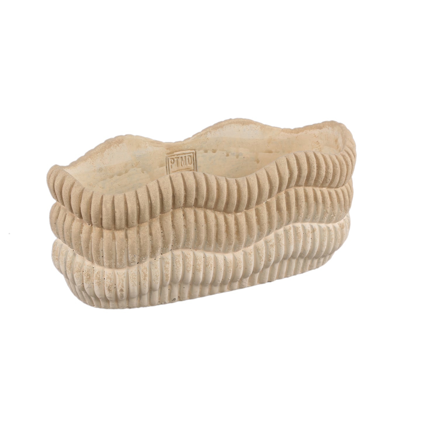 Kiera Cream Ovaal Cement Pot met Geribbelde Golflijnen Set van 8 Stuks - 8 Sets 13x30x13 cm