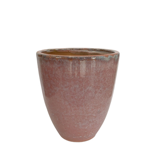 Morries Roze Glazuurde Ronde Keramische Pot Ruw Set van 4 Stuks - 4 Sets 17x15x15 cm