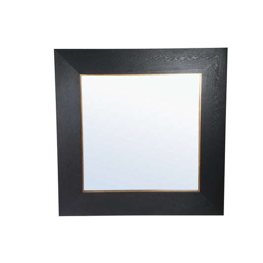 Tiess Zwarte Houten Fineer Spiegel Vierkant Gouden Rand 139.5x139.5x4 cm