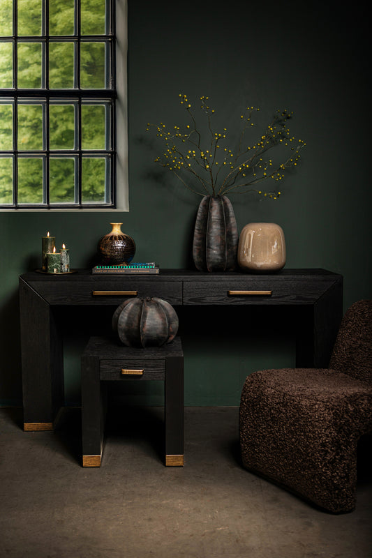 Tiess Black Wooden Veneer Sidetable 2 Drawers