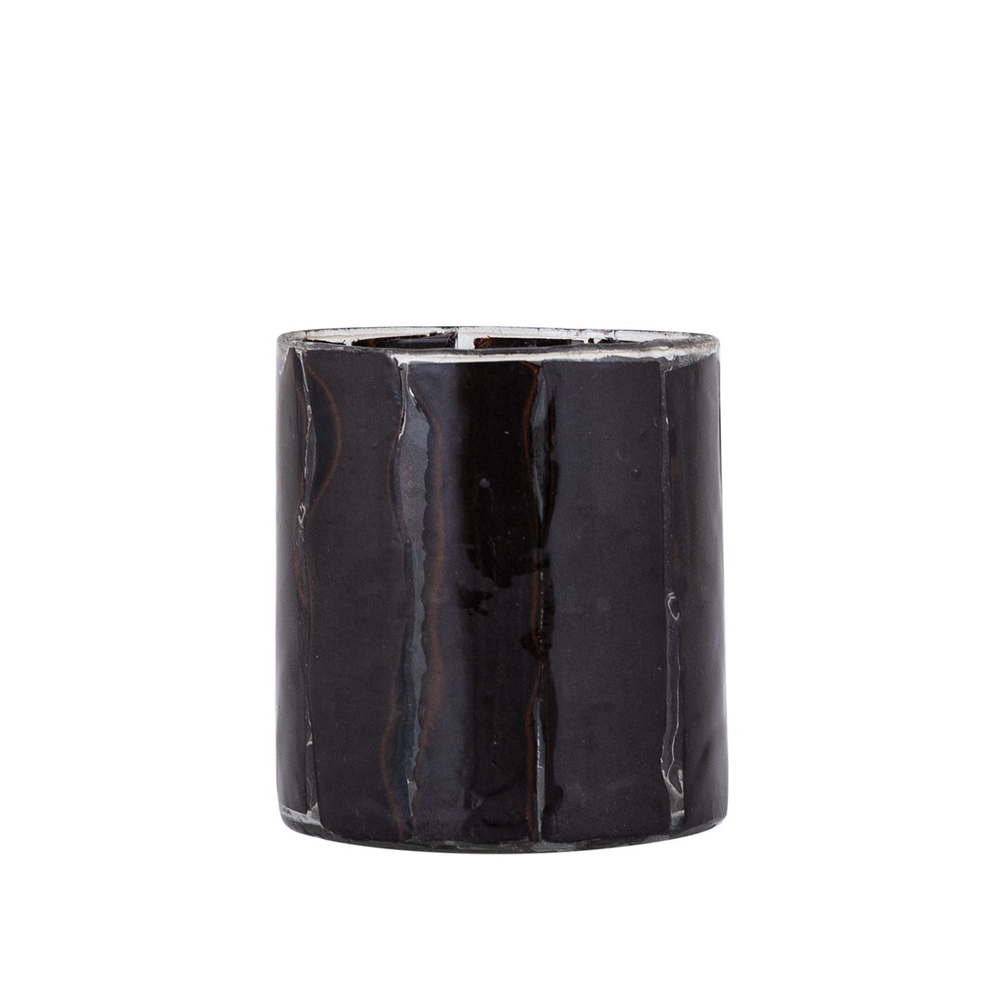 Danya Bruin Glas Rond Theelicht Papiermozaïek L - Set van 12 9x8x8 cm
