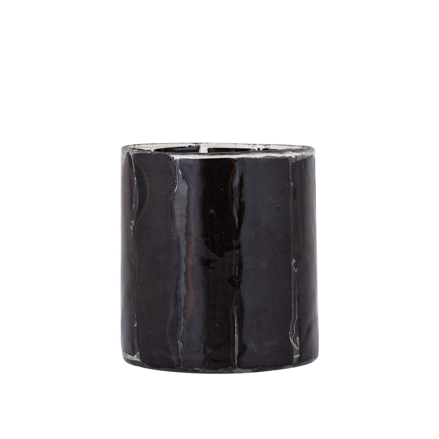 Danya Bruin Glas Rond Theelicht Papiermozaïek L - Set van 12 9x8x8 cm