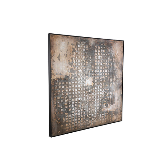 Pathe Bruin Canvas Schilderij Ruw Patroon Vierkant 122.5x122.5x5 cm